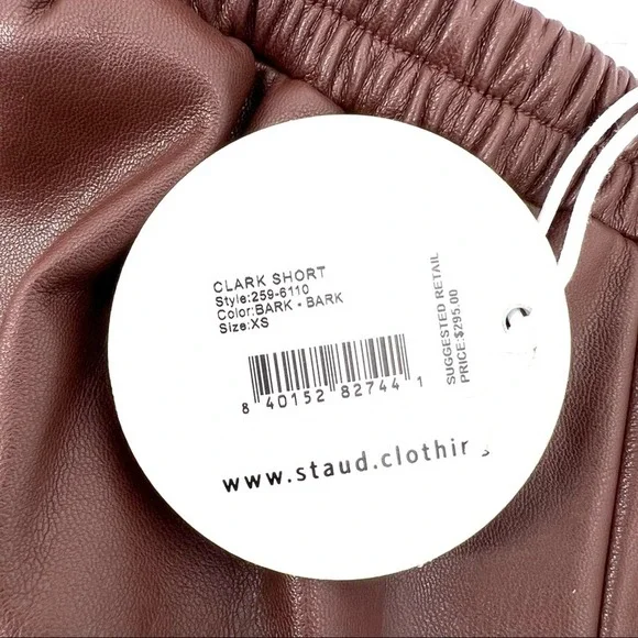 STAUD Clark Faux Vegan Leather Shorts SZ XS Bark Brown - Picture 11 of 13